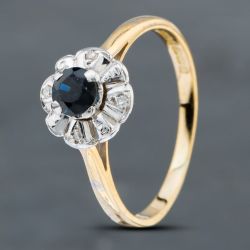 Second Hand Vintage 18ct Yellow Gold Sapphire & Single Cut Diamond Cluster Ring 41671371
