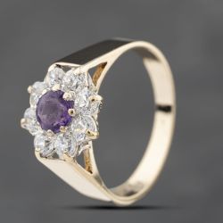 Second Hand 9ct Yellow Gold Amethyst & Cubic Zirconia Cluster Ring 41671460
