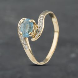 Second Hand 14ct Yellow Gold Blue Topaz & 0.10ct Diamond Twist Ring 41671502