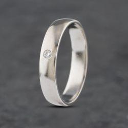 Second Hand 14ct White Gold Brilliant Cut Diamond Set Court Shape Matt Textured 5mm Wedding Ring 41871357