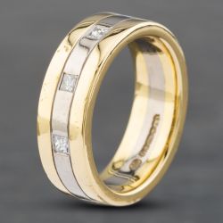Second Hand 18ct Two Colour Gold Princess Cut Diamond 7mm Wedding Ring 41871381