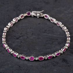 Second Hand 14ct White Gold 5.30ct Ruby & 0.23ct Brilliant Cut Diamond Line Rubover Set 7 Inch Bracelet 4307025