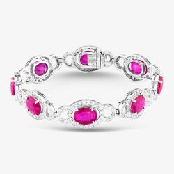 Second Hand 14ct White Gold Oval Cut Ruby & Brilliant Cut Diamond Halo 7.25 Inch Bracelet 43071009