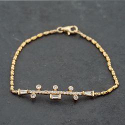 Second Hand 14ct Yellow Gold 0.62ct Diamond Baguette & Brilliant Cut 7 Inch Bracelet 43071013