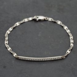 Second Hand 14ct White Gold 0.32ct Brilliant Cut Diamond Bar 7 Inch Identity Bracelet 43071014