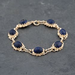 Second Hand 9ct Yellow Gold Lapis Lazuli 7 Inch Bracelet 43071015