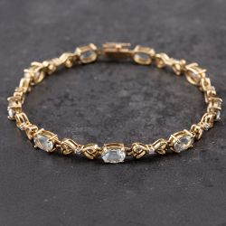 Second Hand 9ct Yellow Gold Blue Topaz & 0.08ct Brilliant Cut Diamond Hearts 7.5 Inch Bracelet 43071019