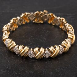 Second Hand 14ct Two Colour Gold 7 Inch Diamond Kiss Bracelet 4307107