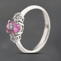 Second Hand 9ct White Gold 0.75ct Pink Topaz & 0.20ct Brilliant Cut Diamond Cluster Ring 43091028