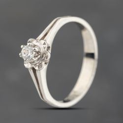 Second Hand 9ct White Gold Cubic Zirconia Flower Design Round Solitaire Ring 43111003