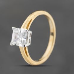 Second Hand 9ct Yellow Gold Cubic Zirconia Square Solitaire Ring 43111005
