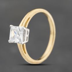 Second Hand 9ct Yellow Gold Cubic Zirconia Square Solitaire Ring 43111006