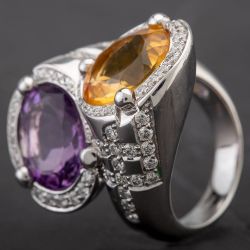 Second Hand 18ct White Gold Citrine and Amethyst Twist Diamond Ring 4312024