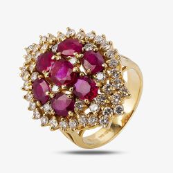 Second Hand 14ct Yellow Gold 2.63ct Ruby & 1.00ct Diamond Cluster Ring 4312025