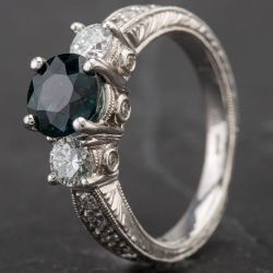 Second Hand Platinum Diamond and Sapphire Fancy 3 Stone Ring 4312039
