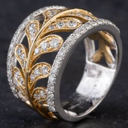 Second Hand 14ct Two Colour Gold 1.24ct Brilliant Cut Diamond Openwork Leaf Design Fancy Ring 4312042