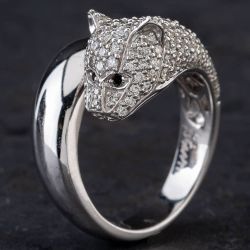 Second Hand 14ct White Gold 1.38ct Brilliant Cut Diamond Pave Set Leopards Head Fancy Ring 4312044