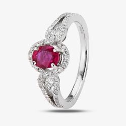 Second Hand 18ct White Gold 0.75ct Ruby & 0.45ct Diamond Ornate Ring 4312076
