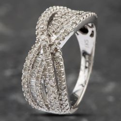 Second Hand 9ct White Gold 1.00ct Brilliant & Baguette Cut Diamond Crossover Ring 43121059
