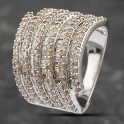Second Hand 9ct White Gold 2.04ct Brilliant & Baguette Cut Diamond Cocktail Ring 43121063