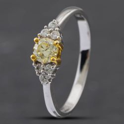 Second Hand 18ct White Gold Brilliant Cut Yellow Diamond Shoulder Set Solitaire Ring 43121077