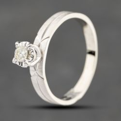 Second Hand 9ct White Gold 0.10ct Brilliant Cut Diamond Textured Shoulders Solitaire Ring 43121086
