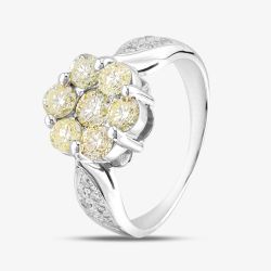 Second Hand 18ct White Gold 1.70ct Brilliant Cut Fancy Yellow Diamond Round Seven Stone Cluster Ring 43121192