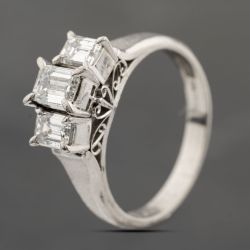 Second Hand Platinum 0.95ct Emerald Cut Diamond Three Stone Ring 43121256