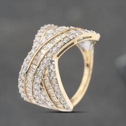 Second Hand 9ct Yellow Gold 2.00ct Diamond 6 Row Crossover Ring 43121320