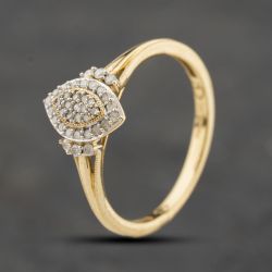 Second Hand 9ct Yellow Gold 0.20ct Diamond Marquise Shaped Cluster Ring 43121331