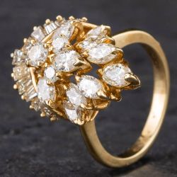 Second Hand 14ct Yellow Gold 2.00ct Diamond Multi Cut Cluster Ring 4312157