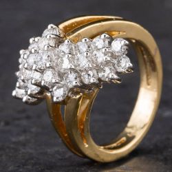 Second Hand 14ct Yellow Gold 1.50ct Brilliant Cut Diamond Multi Stone Cluster Ring 4312168