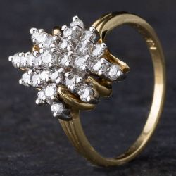 Second Hand 14ct Yellow Gold 0.70ct Brilliant Cut Diamond Spikey Cluster Ring 4312181
