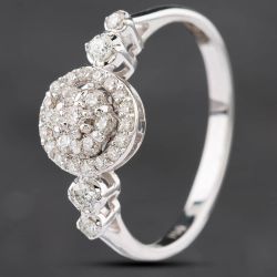 Second Hand 18ct White Gold 0.33ct Brilliant Cut Diamond Halo Cluster Ring 4312229