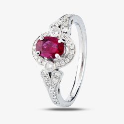 Second Hand 18ct White Gold 0.65ct Ruby & 0.30ct Diamond Cluster Ring 4312233