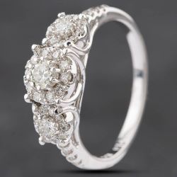Second Hand 14ct White Gold 0.70ct Brilliant Cut Diamond Triple Cluster Ring 4312235