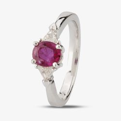 Second Hand 14ct White Gold Three Stone 0.90ct Ruby & 0.20ct Diamond Ring 4312247