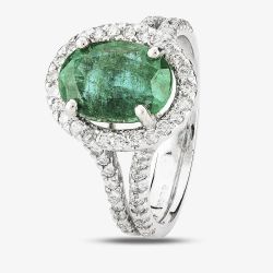 Second Hand 14ct White Gold Emerald and Diamond Ring 