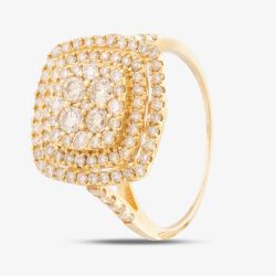 Second Hand 18ct Yellow Gold 1.00ct Brilliant Cut Diamond Cushion Cluster Ring 4312349