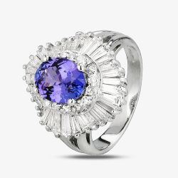 Second Hand 14ct White Gold Tanzanite and Diamond Ballerina Ring 4312351