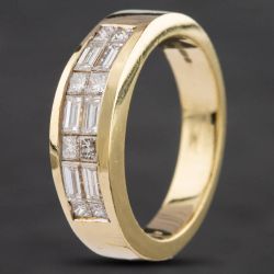 Second Hand 14ct Yellow Gold Diamond Two Row Multi Cut Dress Ring 4312365