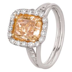 Second Hand Platinum 3.12ct Cushion Cut Yellow Diamond Halo Ring 