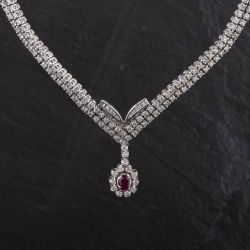 Second Hand 14ct White Gold 0.60ct Ruby & 5.33ct Brilliant Cut Diamond Two Row 17 Inch Necklace 4314050