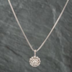 Second Hand 9ct White Gold 1.00ct Brilliant Cut Diamond Flower Cluster Pendant & 18 Inch Foxtail Chain 43141000