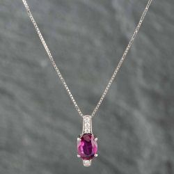 Second Hand Platinum Ruby & Brilliant Cut Diamond Oval Pendant & 16-18 Inch Box Chain 43141003