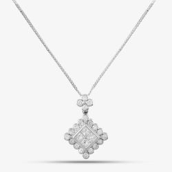 Second Hand Platinum 2.00ct Diamond Square Pendant & 16 Inch Box Chain 43141015