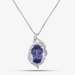Second Hand Platinum 5.95ct Tanzanite & 0.32ct Brilliant Cut Diamond Oval Pendant & 16-18 Inch Box Chain 43141022