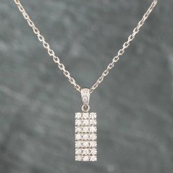 Second Hand Platinum 0.52ct Brilliant Cut Diamond Oblong Three Row Pendant & 16 Inch Trace Chain 43141023