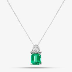 Second Hand Platinum 1.71ct Emerald & 0.31ct Brilliant Cut Diamond Pendant & 18 Inch Box Chain 43141026