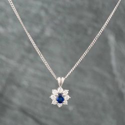 Second Hand Platinum 0.60ct Sapphire & 0.54ct Brilliant Cut Diamond Oval Pendant & 16 Inch Curb Chain 43141029